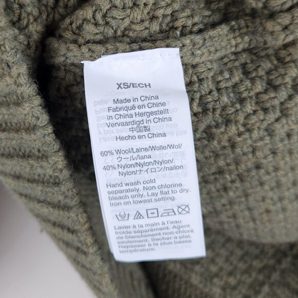 J. Crew Olive Green Wool Blend Cable Knit Balloon Sleeve Boxy Sweater sz XS - Picture 9 of 10